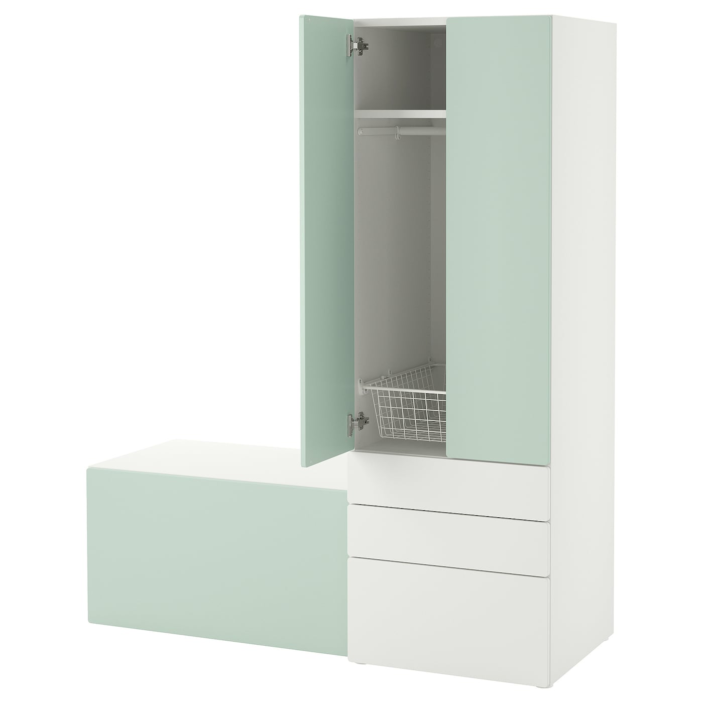 IKEA SMÅSTAD / PLATSA Aufbewahrungskombi weiß hellgrün/mit Bank 150x57x181 cm