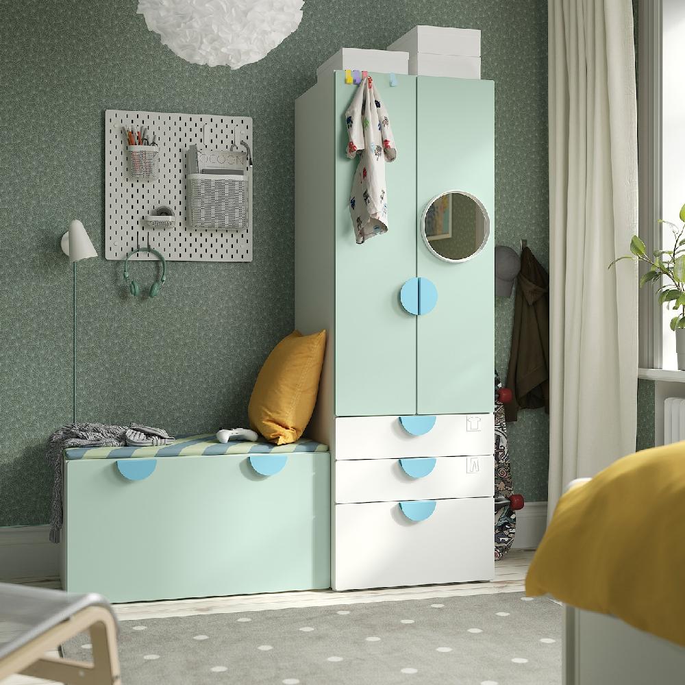 IKEA SMÅSTAD / PLATSA Aufbewahrungskombi weiß hellgrün/mit Bank 150x57x181 cm Bis zu 50% Rabatt
