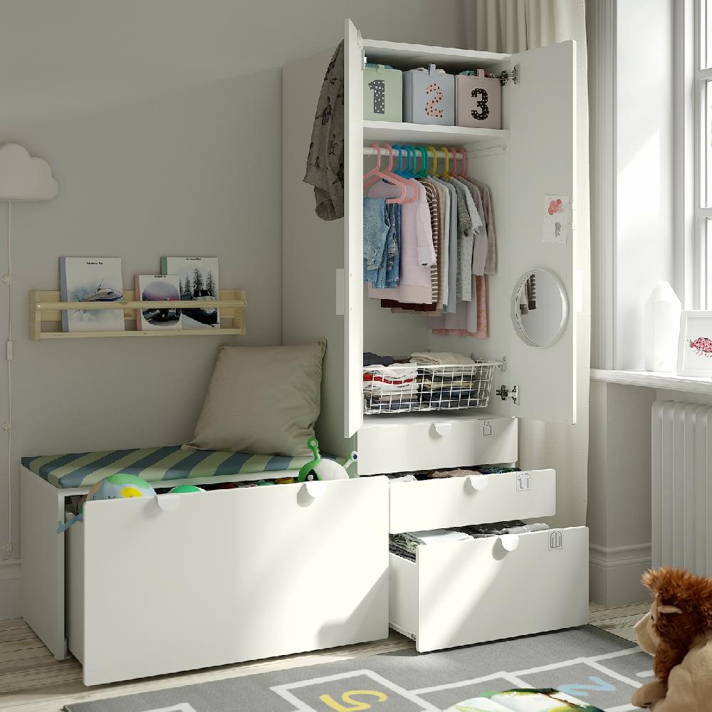 IKEA SMÅSTAD / PLATSA Aufbewahrungskombi weiß hellgrün/mit Bank 150x57x181 cm Bis zu 50% Rabatt