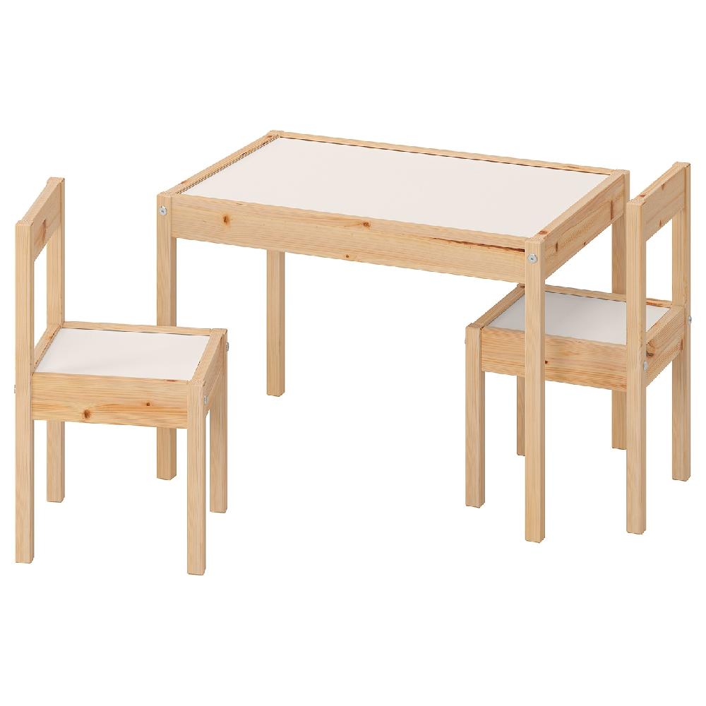 IKEA LÄTT Kindertisch mit 2 Stühlen weiß/Kiefer