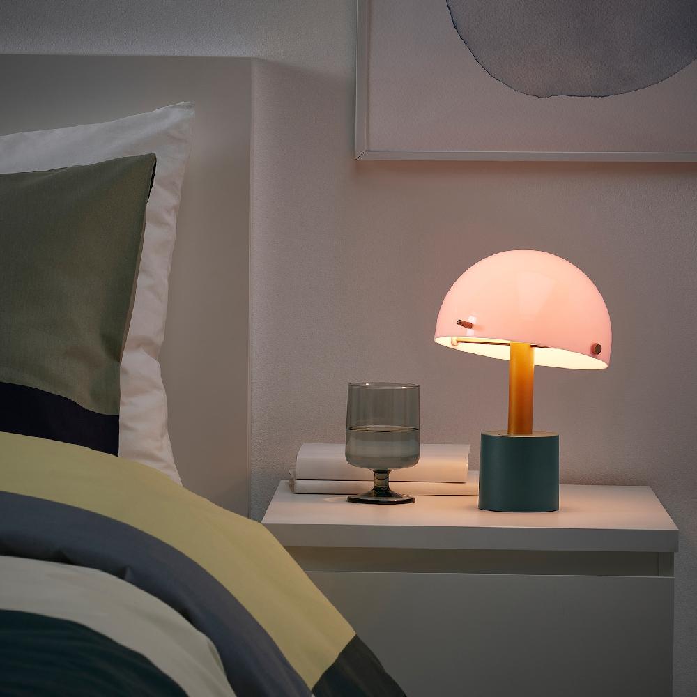 IKEA NÖDMAST Leuchte tragbar + battbetr. LED hellrosa/dunkel graugrün 26 cm Schlussverkauf