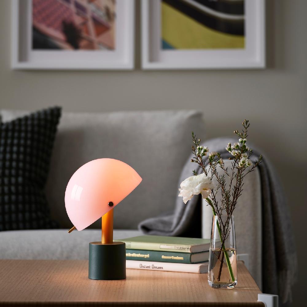 IKEA NÖDMAST Leuchte tragbar + battbetr. LED hellrosa/dunkel graugrün 26 cm Schlussverkauf