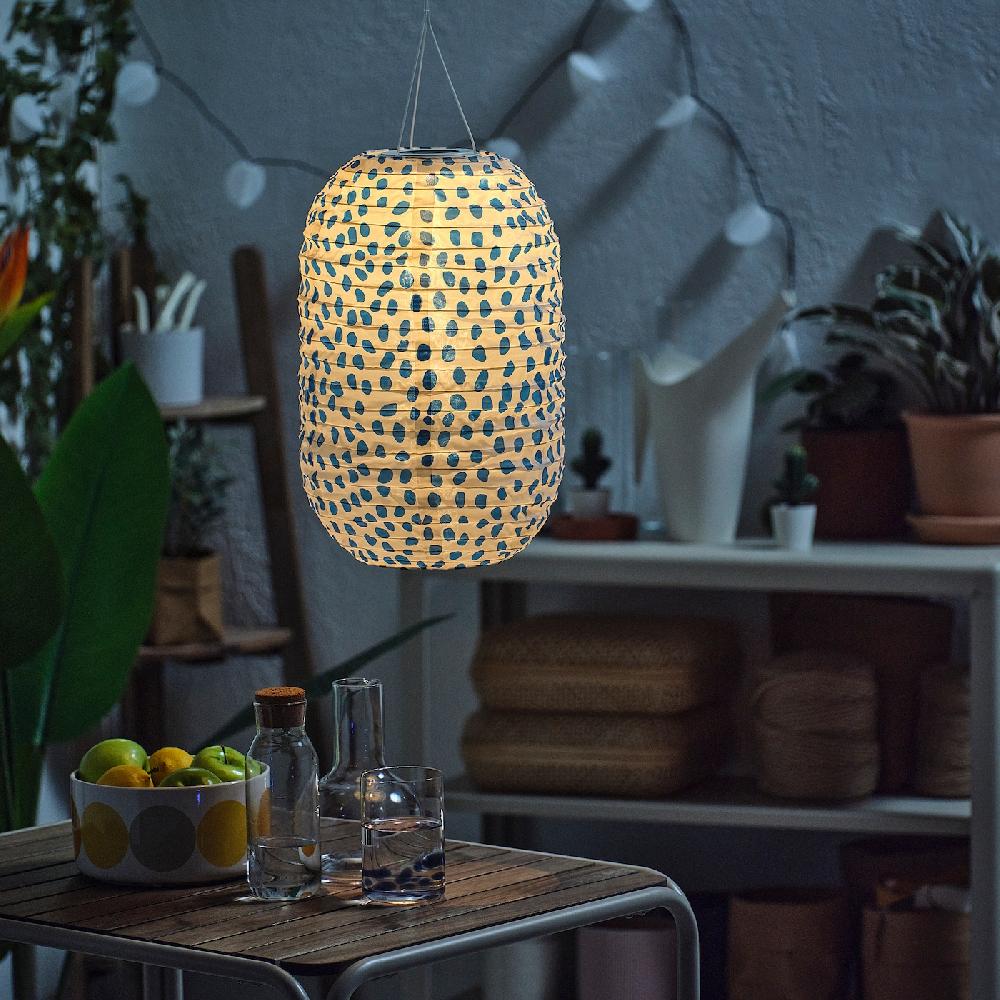 IKEA SOLVINDEN Hängeleuchte gepunktet solarbetrieben/blau 43 cm Letzte 3 Tage