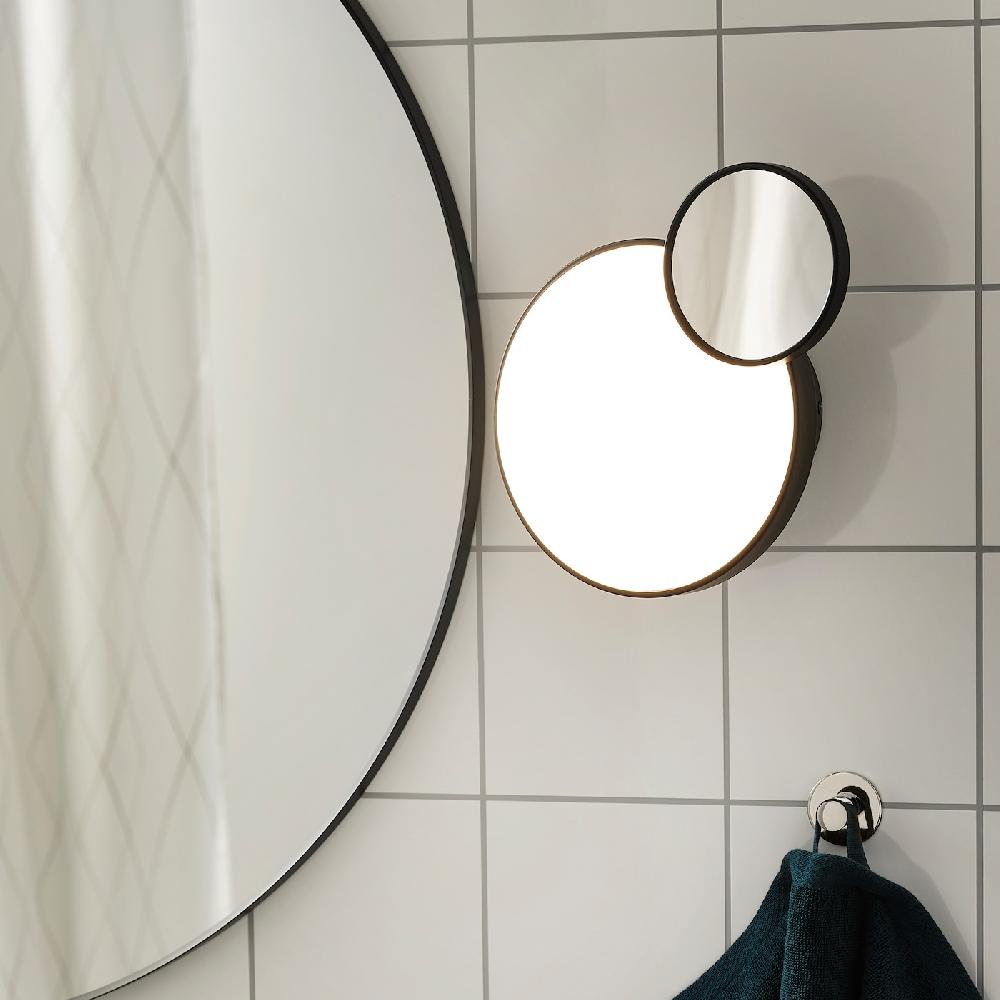 IKEA KABOMBA Wandleuchte mit Spiegel LED dimmbar mattiert/schwarz 20 cm Nur für heute