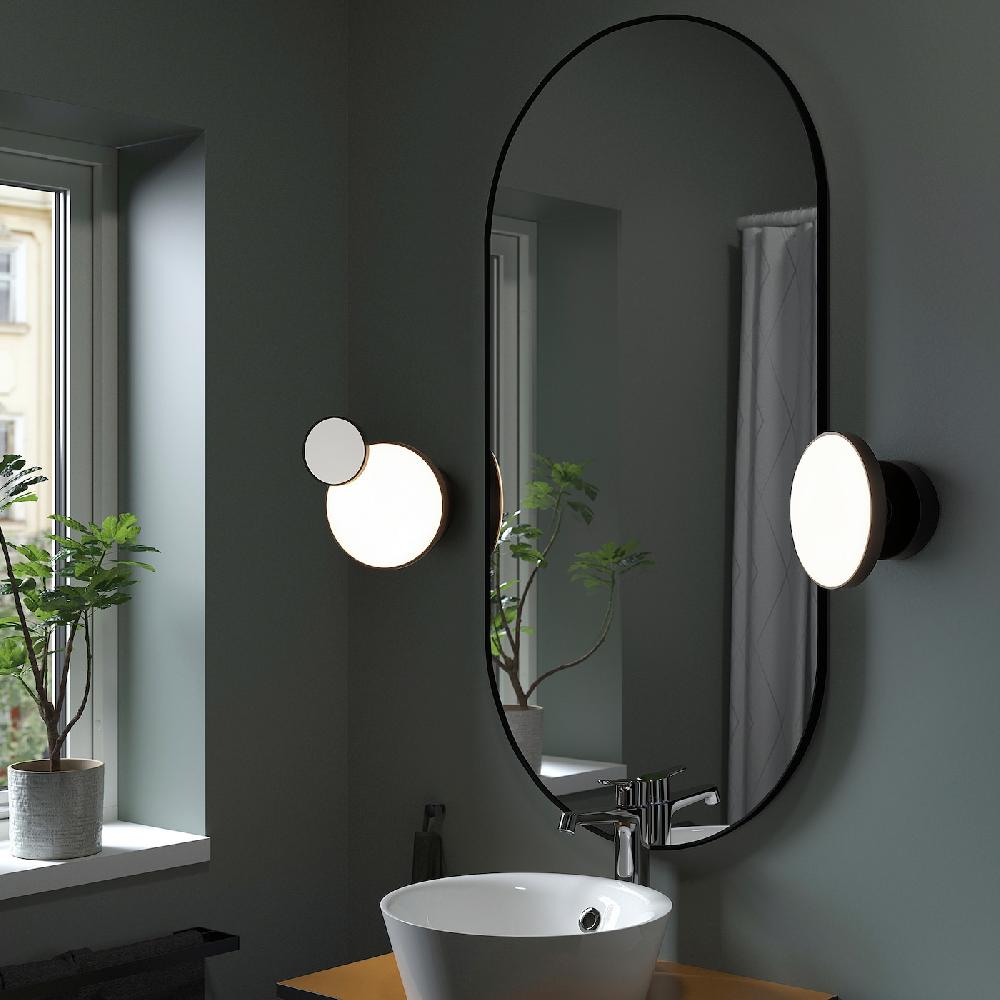 IKEA KABOMBA Wandleuchte mit Spiegel LED dimmbar mattiert/schwarz 20 cm Nur für heute