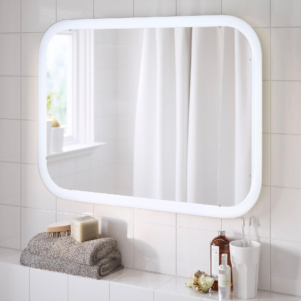 IKEA STORJORM Spiegel mit Beleuchtung weiß 80x60 cm Vierteljährliche Förderung