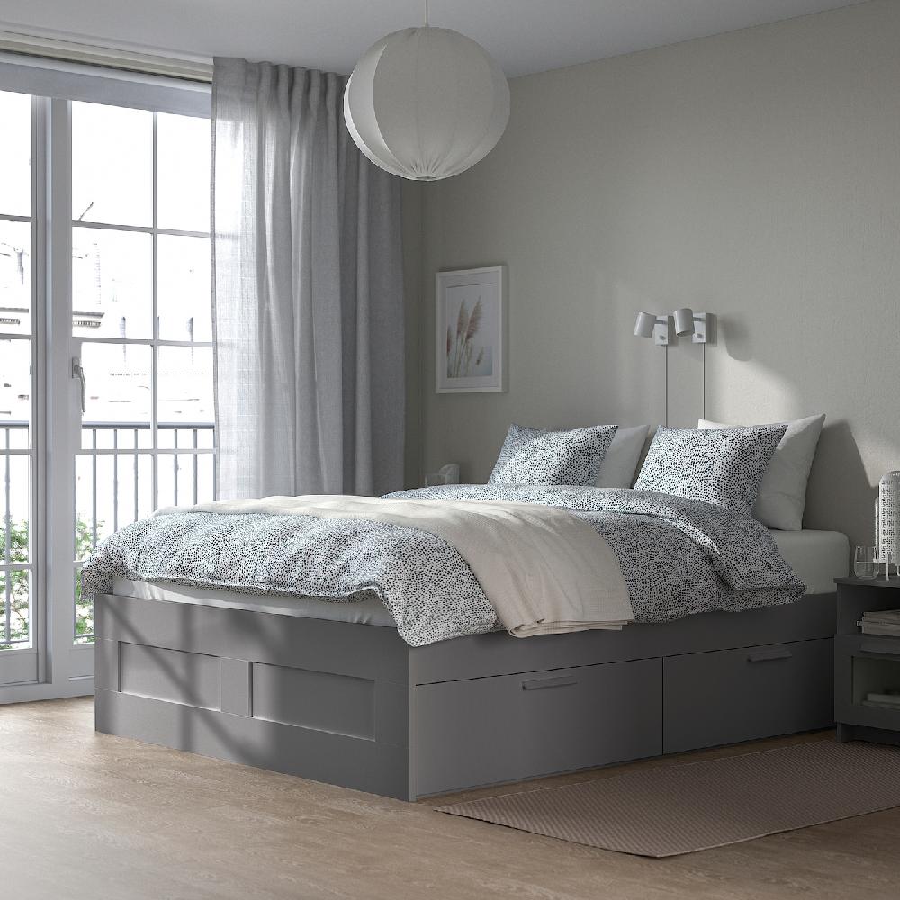 IKEA BRIMNES Bettgestell mit Schubladen grau 140x200 cm Fabrikverkauf