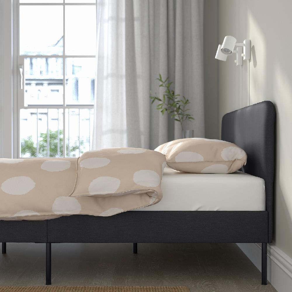 IKEA SLATTUM Bettgestell gepolstert Vissle dunkelgrau 140x200 cm Blitzverkäufe