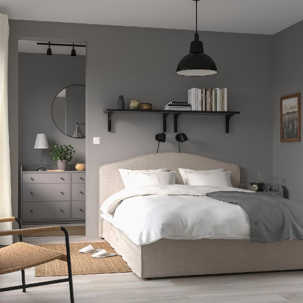 IKEA RAMNEFJÄLL Bettgestell gepolstert Kilanda hellbeige/Luröy 140x200 cm Kostenloser Versand