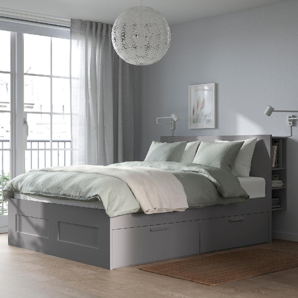 IKEA BRIMNES Bettgestell Kopfteil und Schublade grau 140x200 cm Limitierter Zeitrabatt