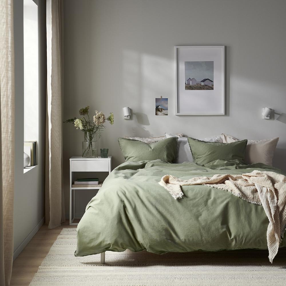 IKEA ÄNGSLILJA Bettwäsche-Set 2-teilig graugrün 140x200/80x80 cm Valentinstagsangebot