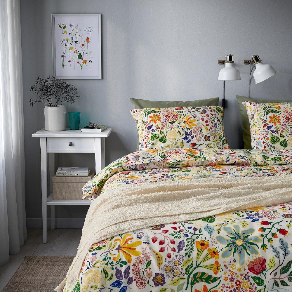 IKEA STRANDLUMMER Bettwäsche-Set 2-teilig bunt/Blumenmuster 140x200/80x80 cm Lagerräumung