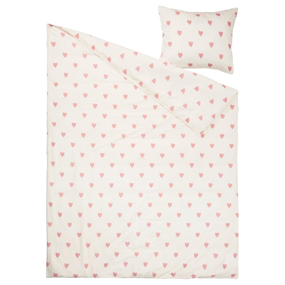 IKEA BARNDRÖM Bettwäsche-Set 2-teilig Herzmuster weiß/rosa 140x200/80x80 cm Neueste Mode