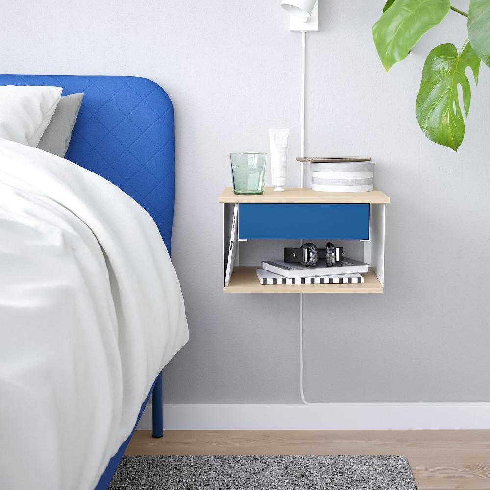 IKEA STOMSÖ Ablagetisch zur Wandmontage Birkenachbildung weiß/blau 36x29x20 cm VIP-Rabatte