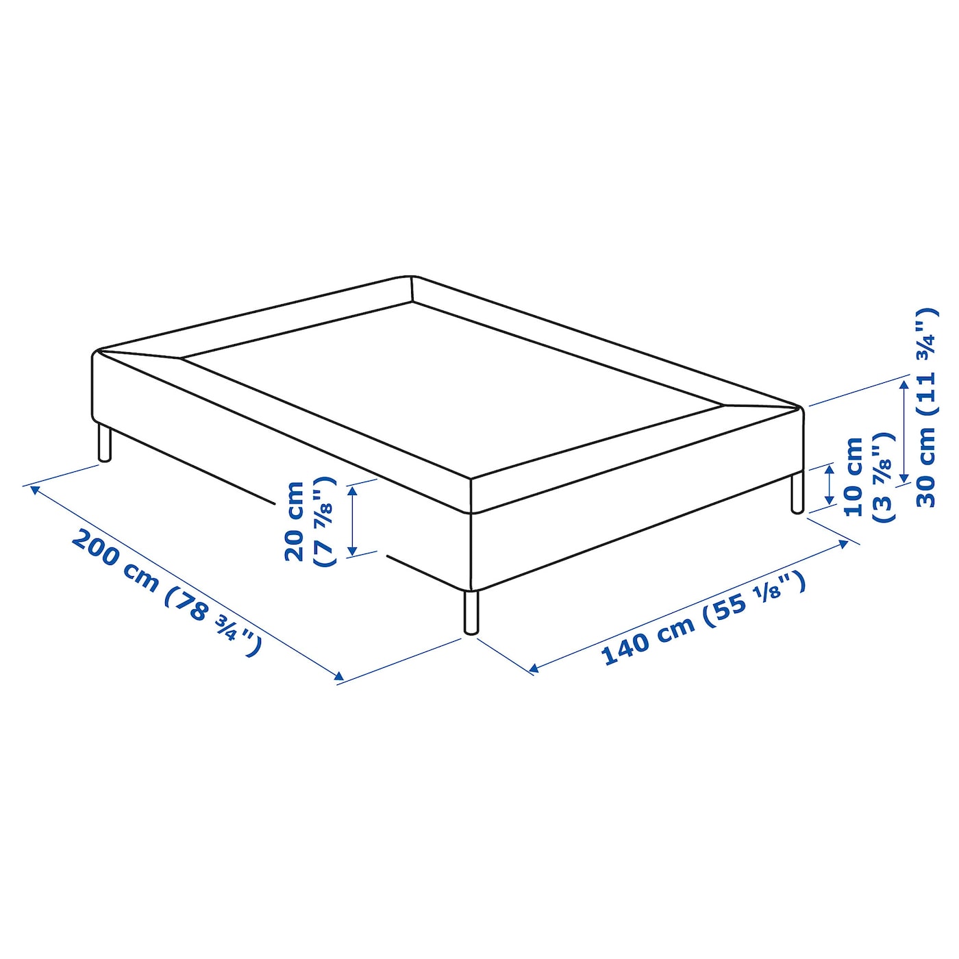 IKEA ESPEVÄR Boxspring mit Beinen weiß 140x200 cm zollfrei
