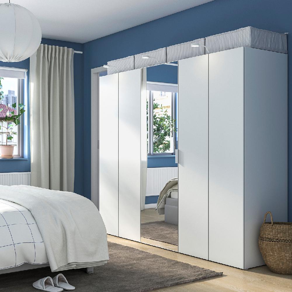 IKEA PLATSA Kleiderschrank mit 5 Türen weiß STRAUMEN Spiegelglas/FONNES weiß 220x57x181 cm Super Rabatt