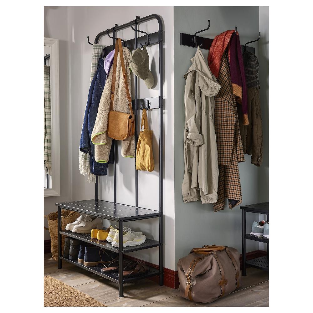 IKEA PINNIG Garderobenständer mit Bank schwarz 193x37x90 cm Clearance-Verkauf