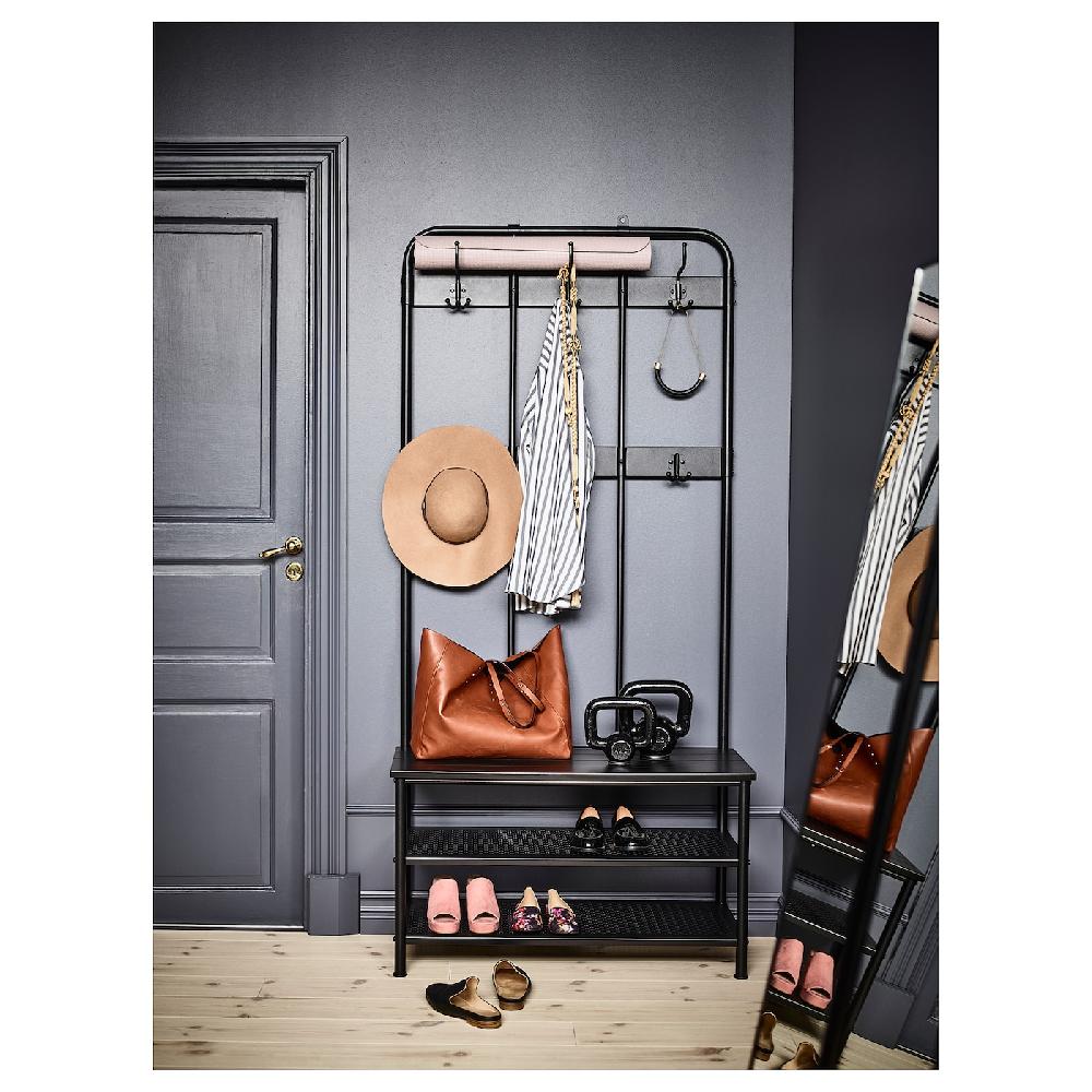 IKEA PINNIG Garderobenständer mit Bank schwarz 193x37x90 cm Clearance-Verkauf