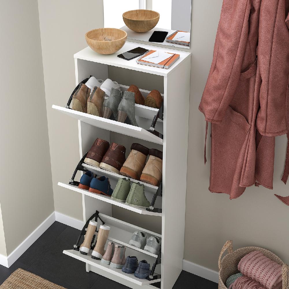 IKEA BISSA Schuhschrank 3 Fächer weiß 49x28x135 cm zollfrei
