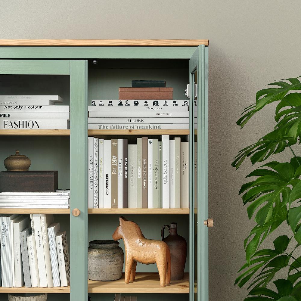 IKEA HEMNES Vitrine mit 3 Schubladen graugrün/hellbraun lasiert 90x197 cm Outlet