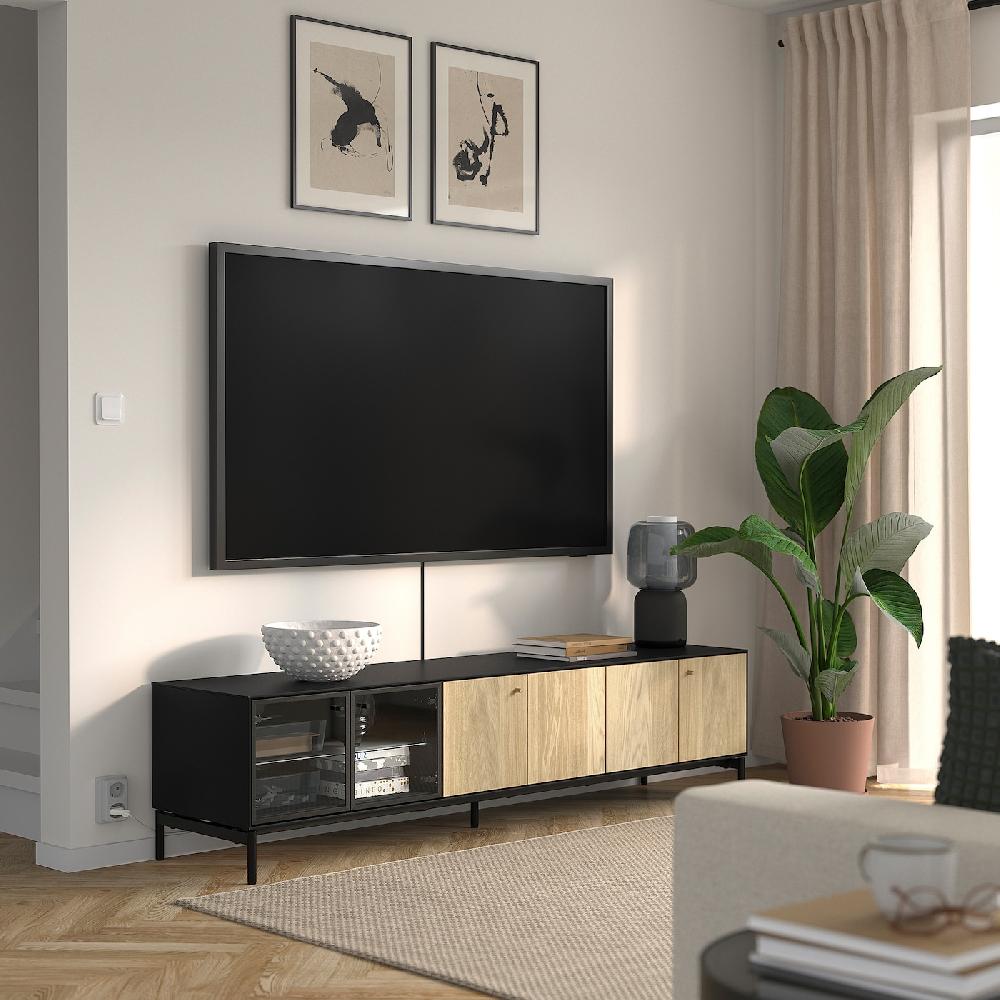 IKEA BOASTAD TV-Bank schwarz/Eichenfurnier 181x42x45 cm Neuheiten