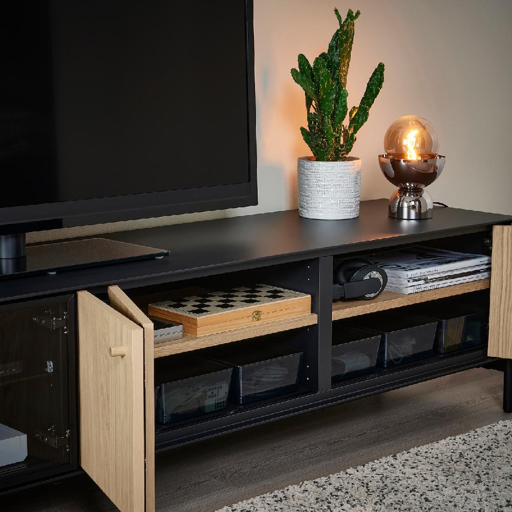 IKEA BOASTAD TV-Bank schwarz/Eichenfurnier 181x42x45 cm Neuheiten