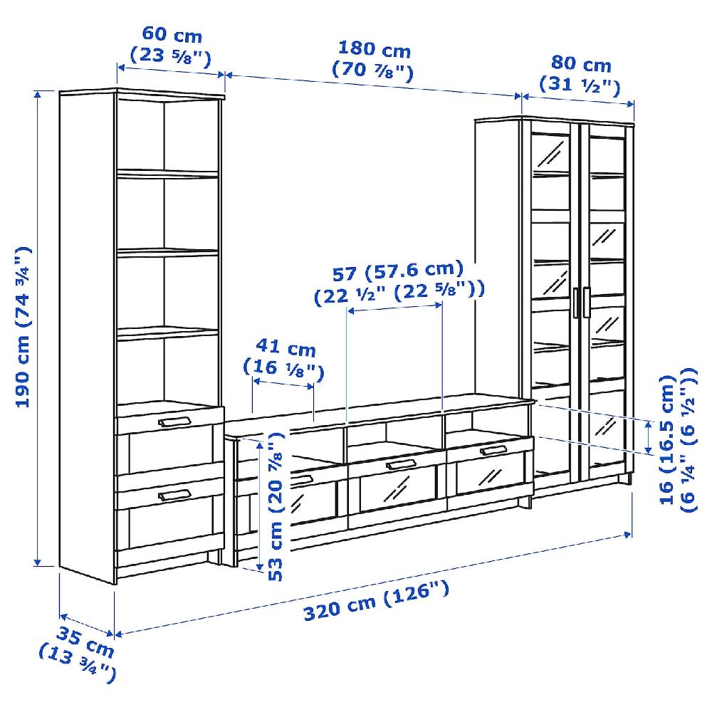 IKEA BRIMNES TV-Komb. mit Vitrinentüren schwarz 320x41x190 cm Räumungsverkauf