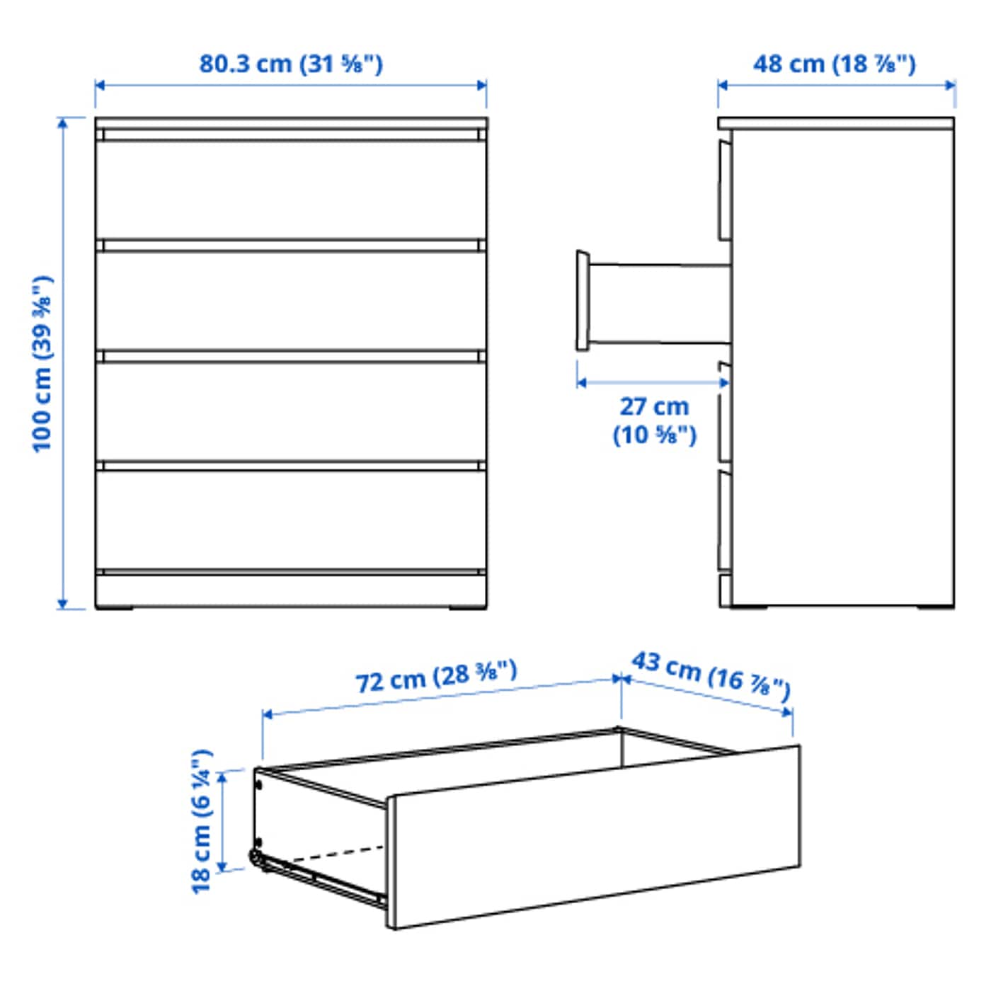 IKEA MALM Kommode mit 4 Schubladen weiß 80x100 cm Tiefpreis