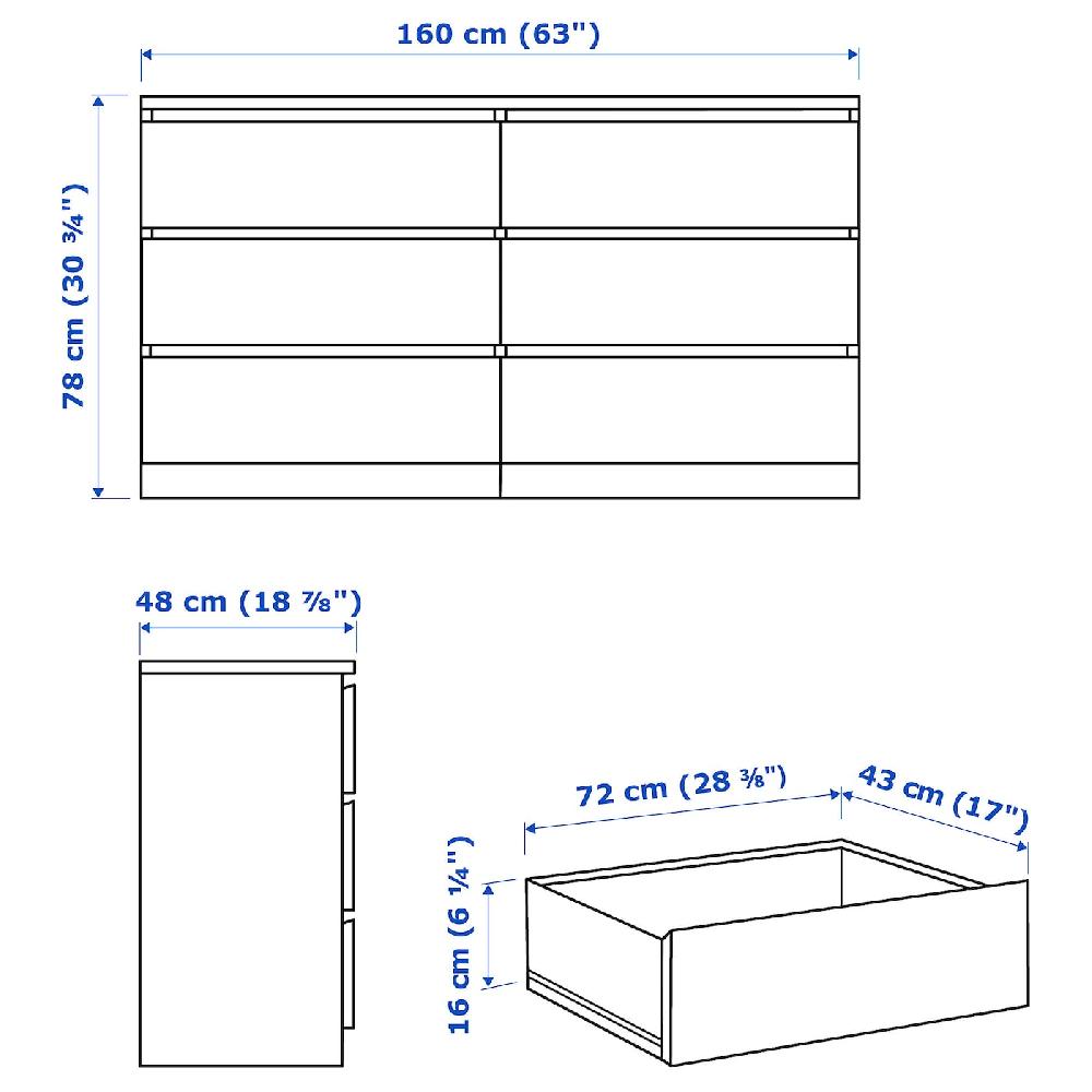 IKEA MALM Kommode mit 6 Schubladen weiß 160x78 cm Super Sparpreis