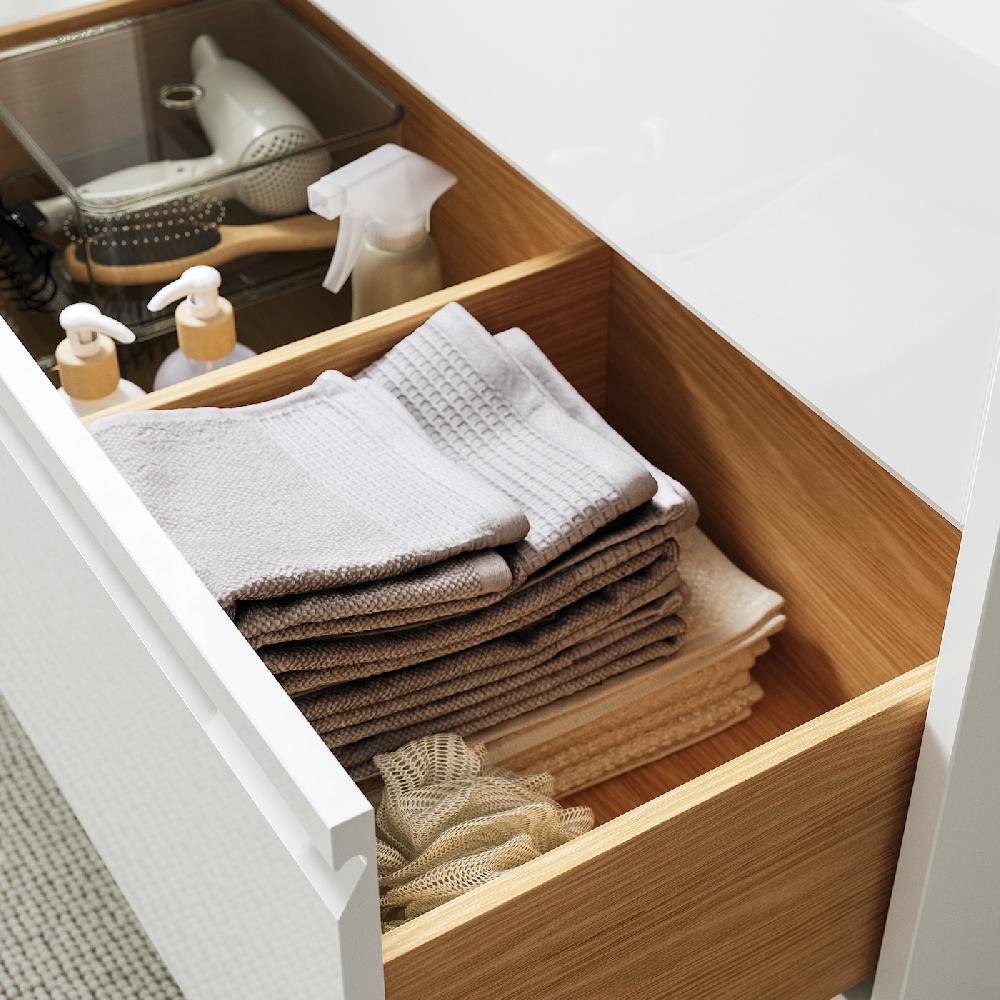 IKEA ÄNGSJÖN / BACKSJÖN Waschbschr+Schubladen/Waschb/Mibatt Hochglanz weiß/Bambus 102x49x71 cm Hotsell