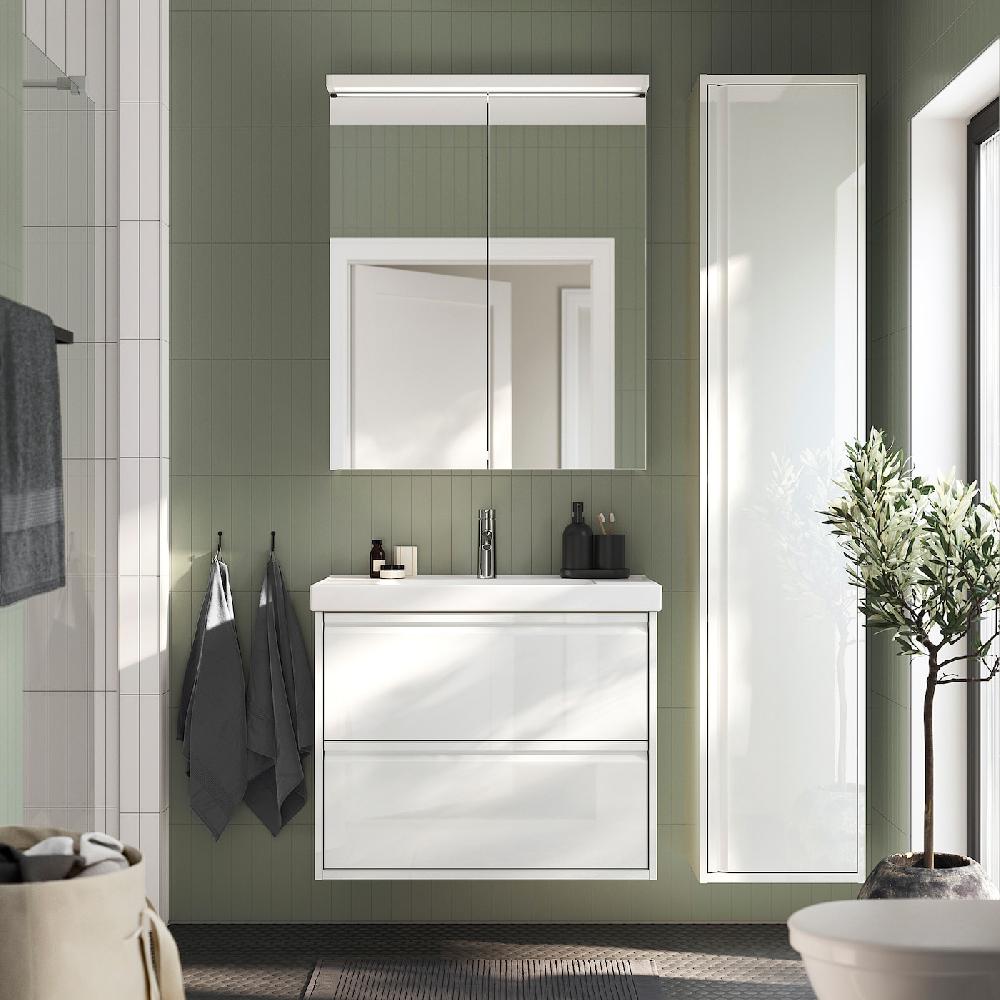 IKEA ÄNGSJÖN / ORRSJÖN Waschbschr+Schubladen/Waschb/Mibatt Hochglanz weiß 82x49x69 cm im Angebot
