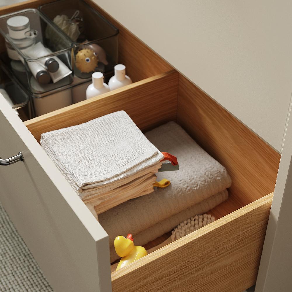IKEA HAVBÄCK / ORRSJÖN Waschbeckenschr./2Waschb./2Mischba. Eichenachbildung beige/braun/weiß marmoriert 162x49x71 cm Günstiger Verkauf