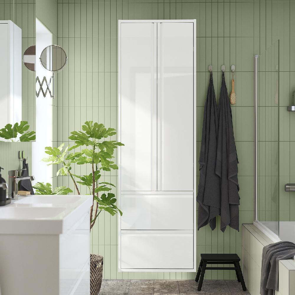 IKEA ÄNGSJÖN Hochschrank mit Türen/Schubladen Hochglanz weiß 60x35x195 cm Meist gekauft