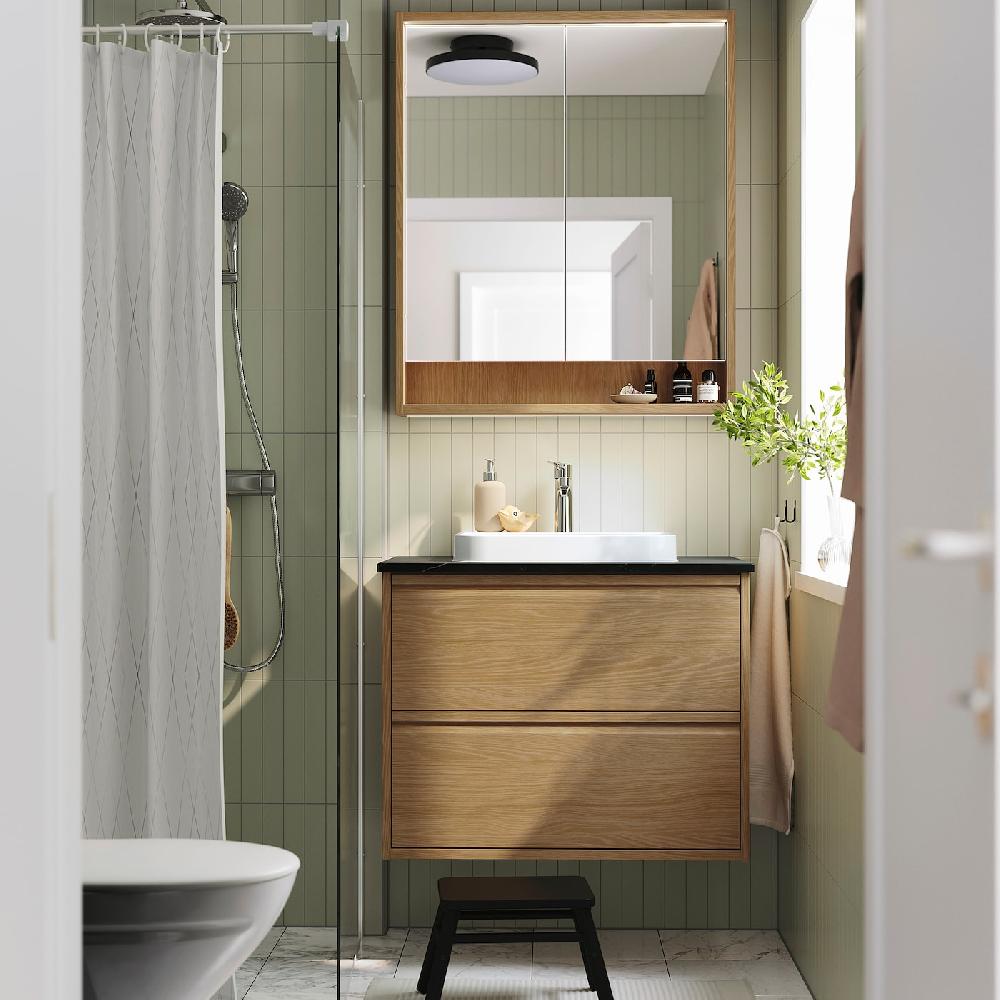IKEA FAXÄLVEN Spiegelschrank mit Beleuchtung Eichenachbildung 80x15x95 cm Blitzverkäufe