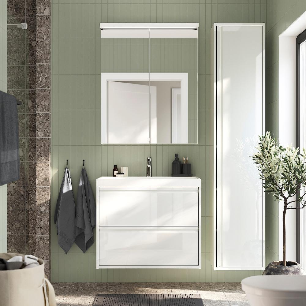 IKEA ÄNGSJÖN Hochschrank mit Tür Hochglanz weiß 40x35x195 cm Großer Ausverkauf
