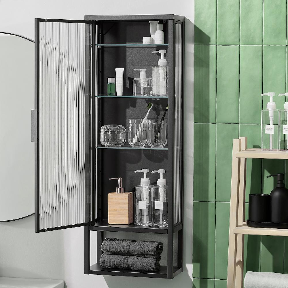 IKEA MOSSJÖN Wandschrank mit Böden/Glastür anthrazit 36x18x102 cm Online Outlet