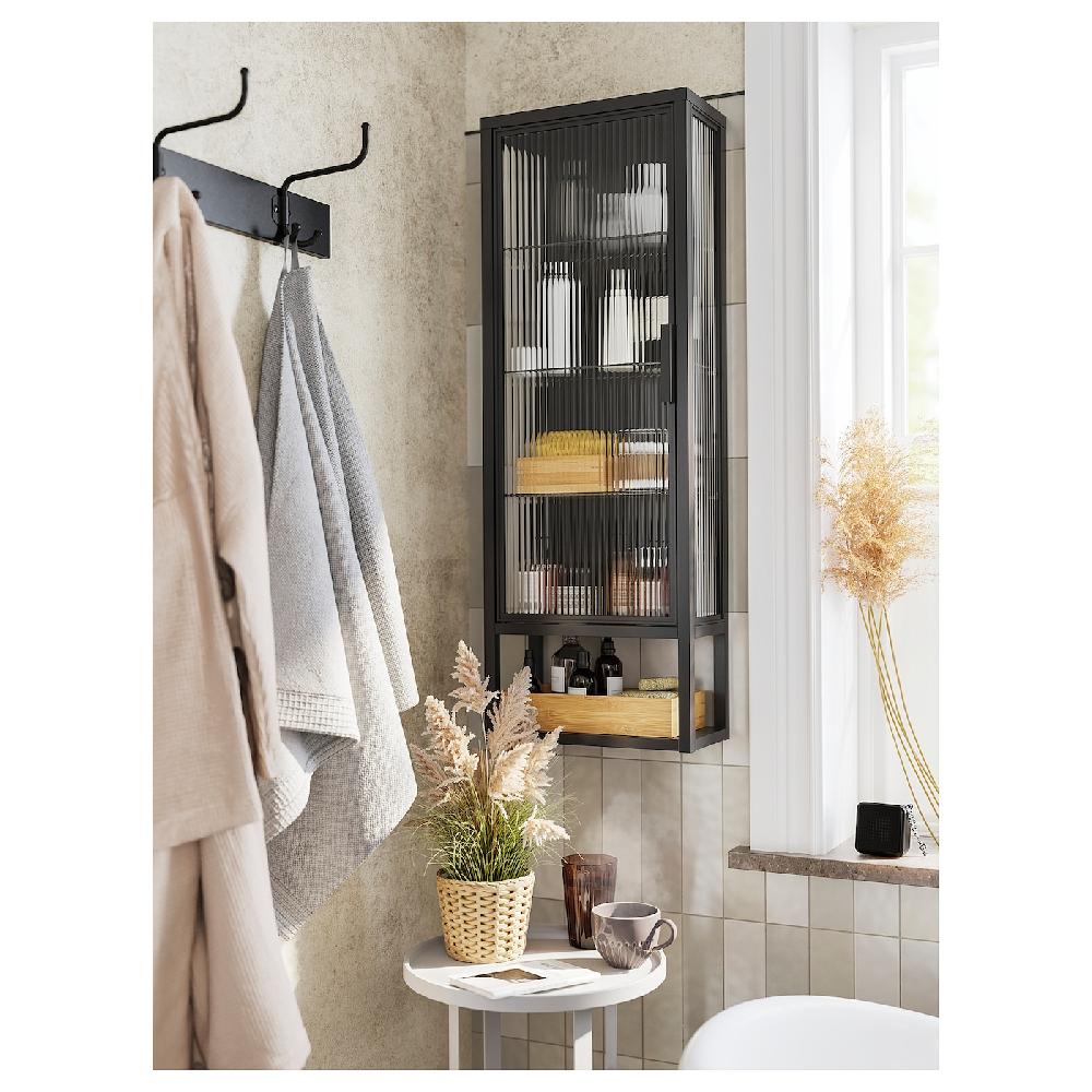 IKEA MOSSJÖN Wandschrank mit Böden/Glastür anthrazit 36x18x102 cm Online Outlet