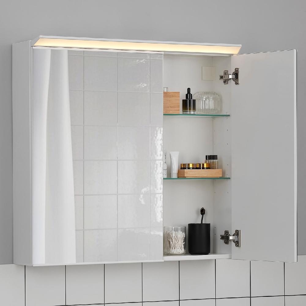 IKEA TREASJÖN Spiegelschrank m. 2 Türen+int. Bel. 80x17x75 cm Zeitlich begrenztes Angebot
