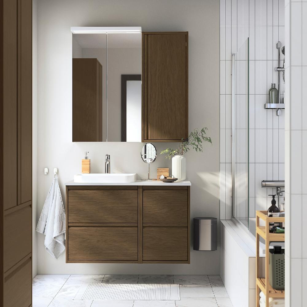 IKEA ÄNGSJÖN Wandschrank mit Tür braun Eichenachbildung 40x15x95 cm Sonderangebote