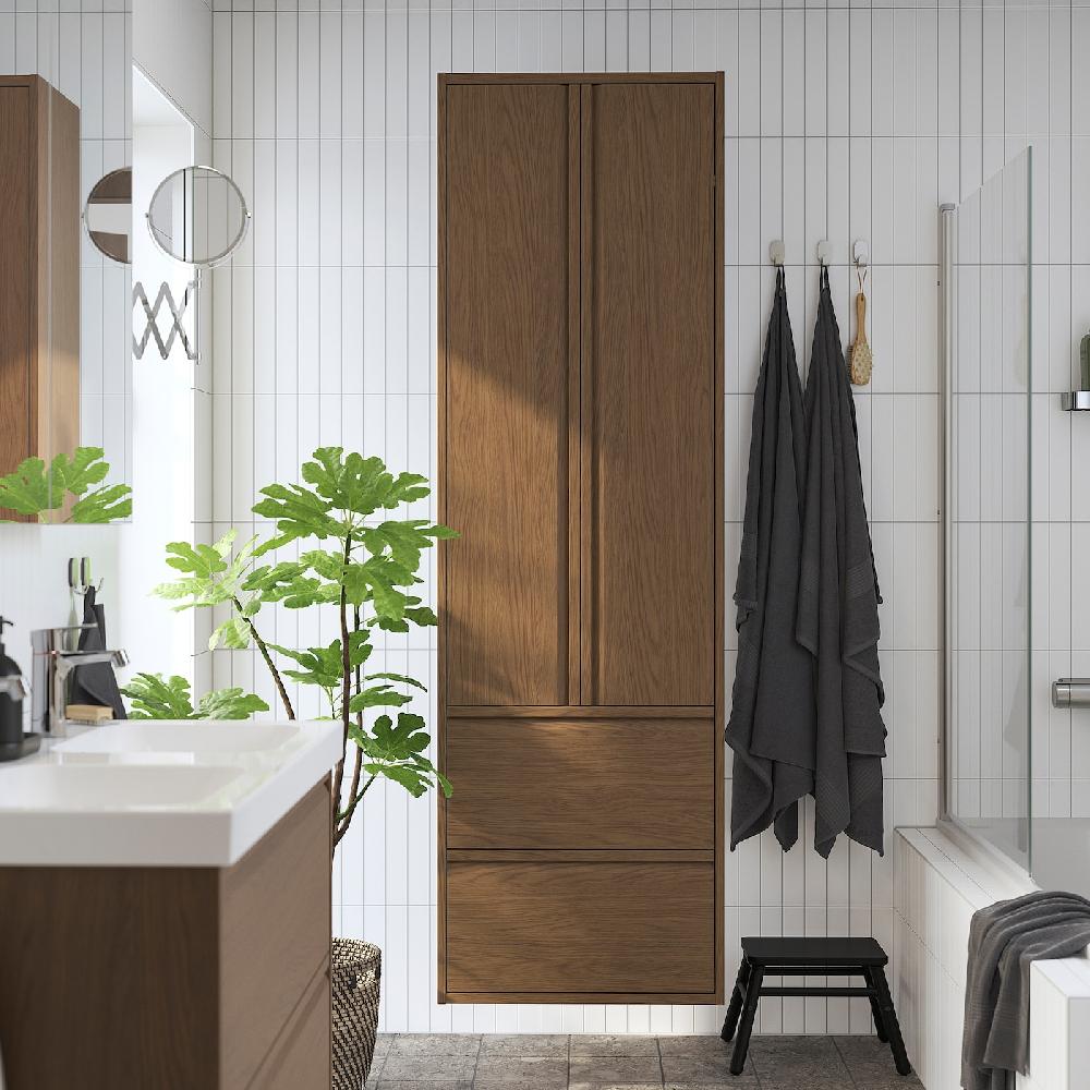IKEA ÄNGSJÖN Hochschrank mit Türen/Schubladen braun Eichenachbildung 60x35x195 cm VIP-Rabatte