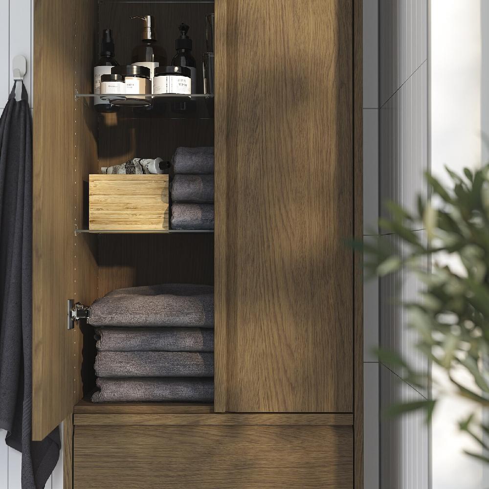 IKEA ÄNGSJÖN Hochschrank mit Türen/Schubladen braun Eichenachbildung 60x35x195 cm VIP-Rabatte