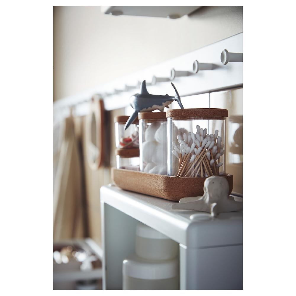 IKEA SAXBORGA 4 Gläser/Deckel + Tablett 5er-Set Glas Kork Bis zu 60% Rabatt