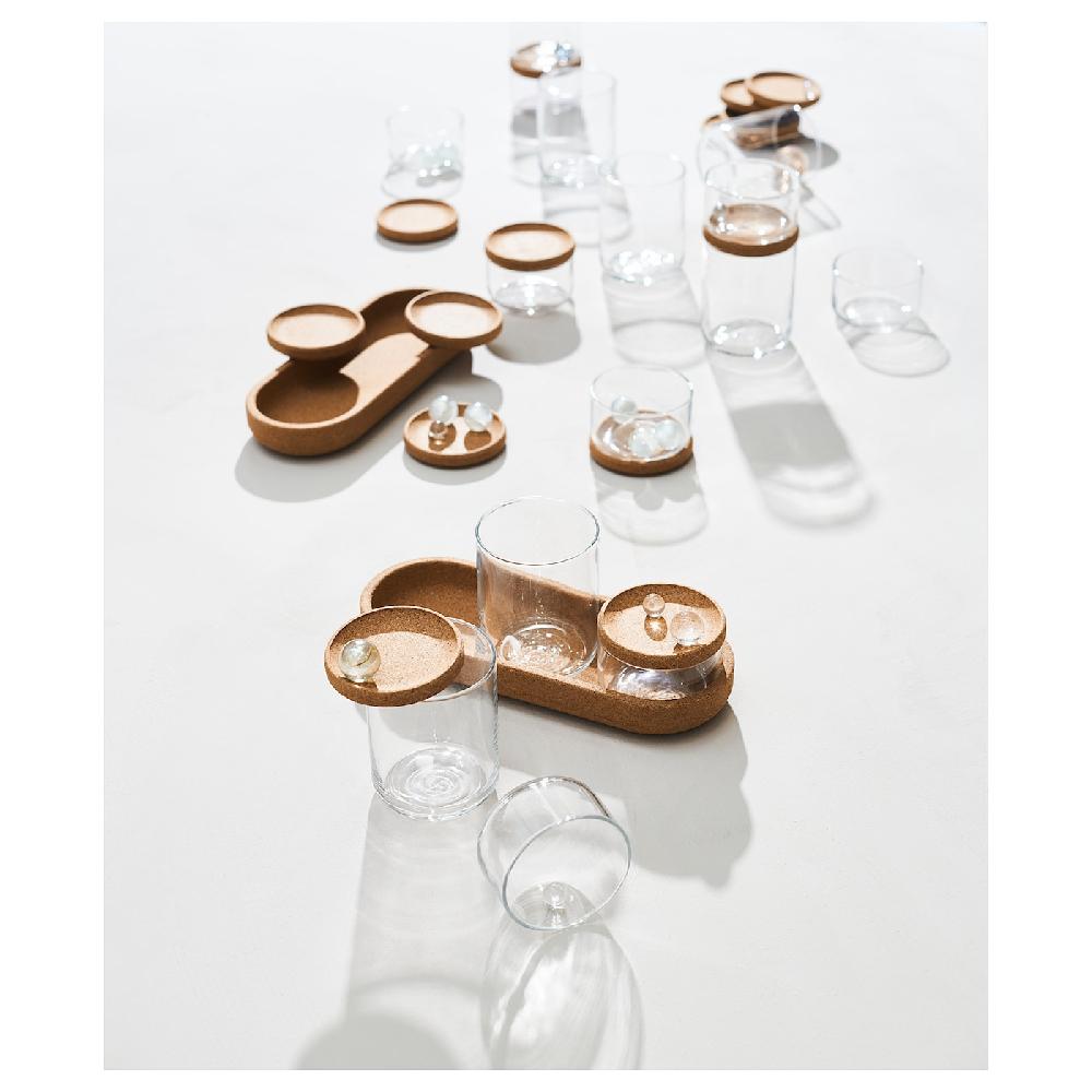 IKEA SAXBORGA 4 Gläser/Deckel + Tablett 5er-Set Glas Kork Bis zu 60% Rabatt
