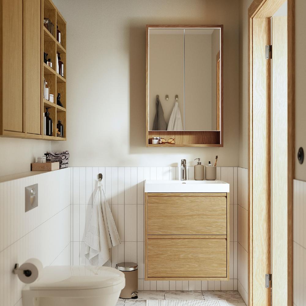 IKEA FAXÄLVEN Spiegelschrank mit Beleuchtung Eichenachbildung 60x15x95 cm Clearance-Verkauf