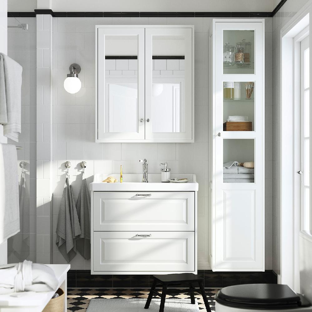 IKEA TÄNNFORSEN Spiegelschrank mit Türen weiß 80x15x95 cm im Angebot