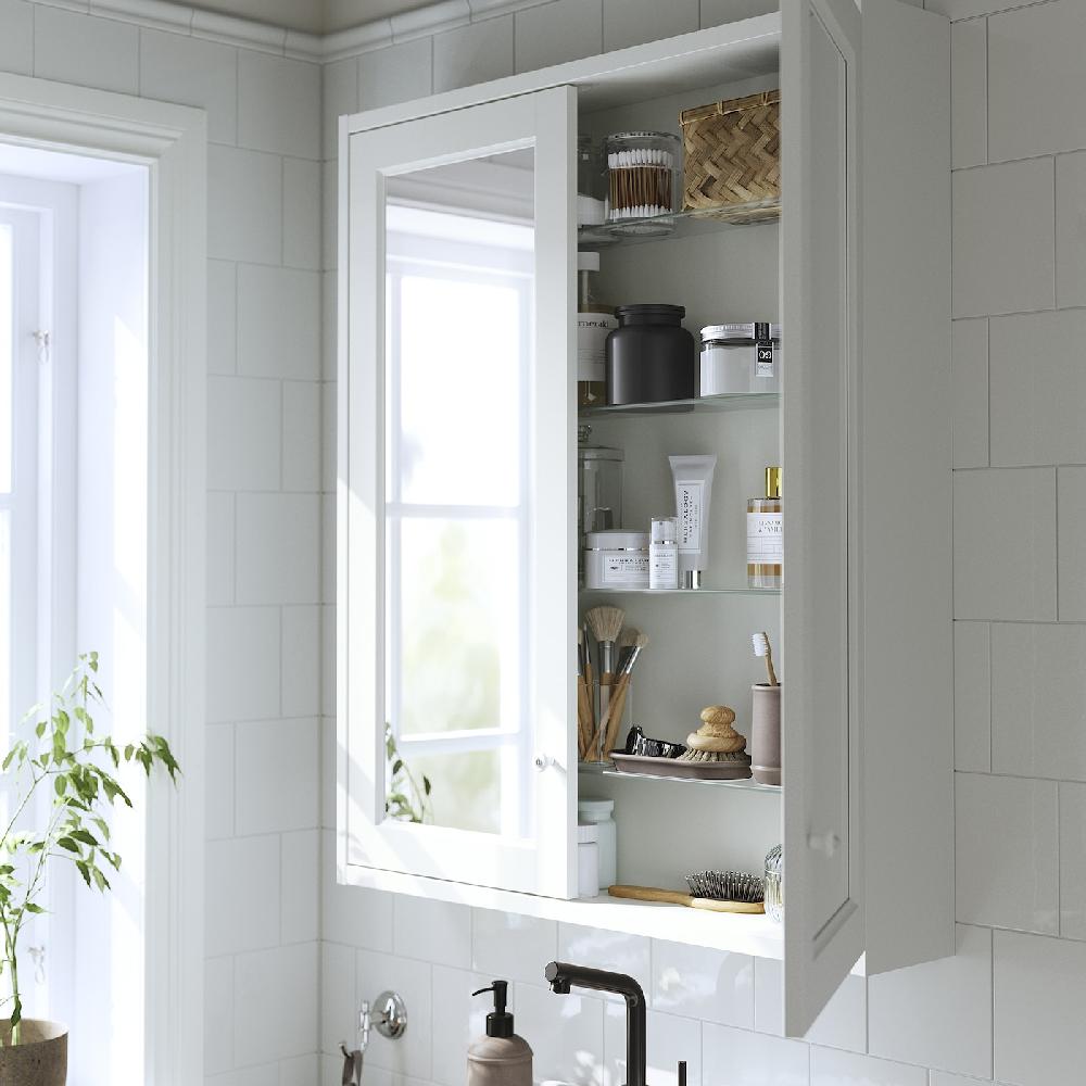 IKEA TÄNNFORSEN Spiegelschrank mit Türen weiß 80x15x95 cm im Angebot