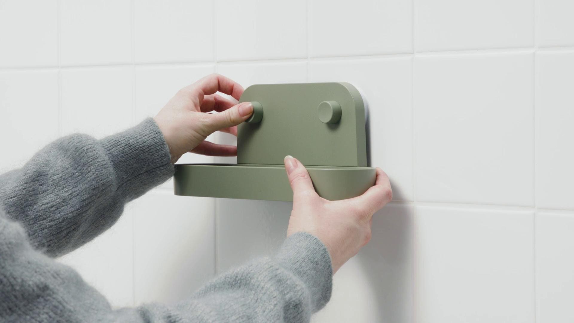 IKEA ÖBONÄS Wandregal mit Saugnapf graugrün 28 cm Fabrikverkauf