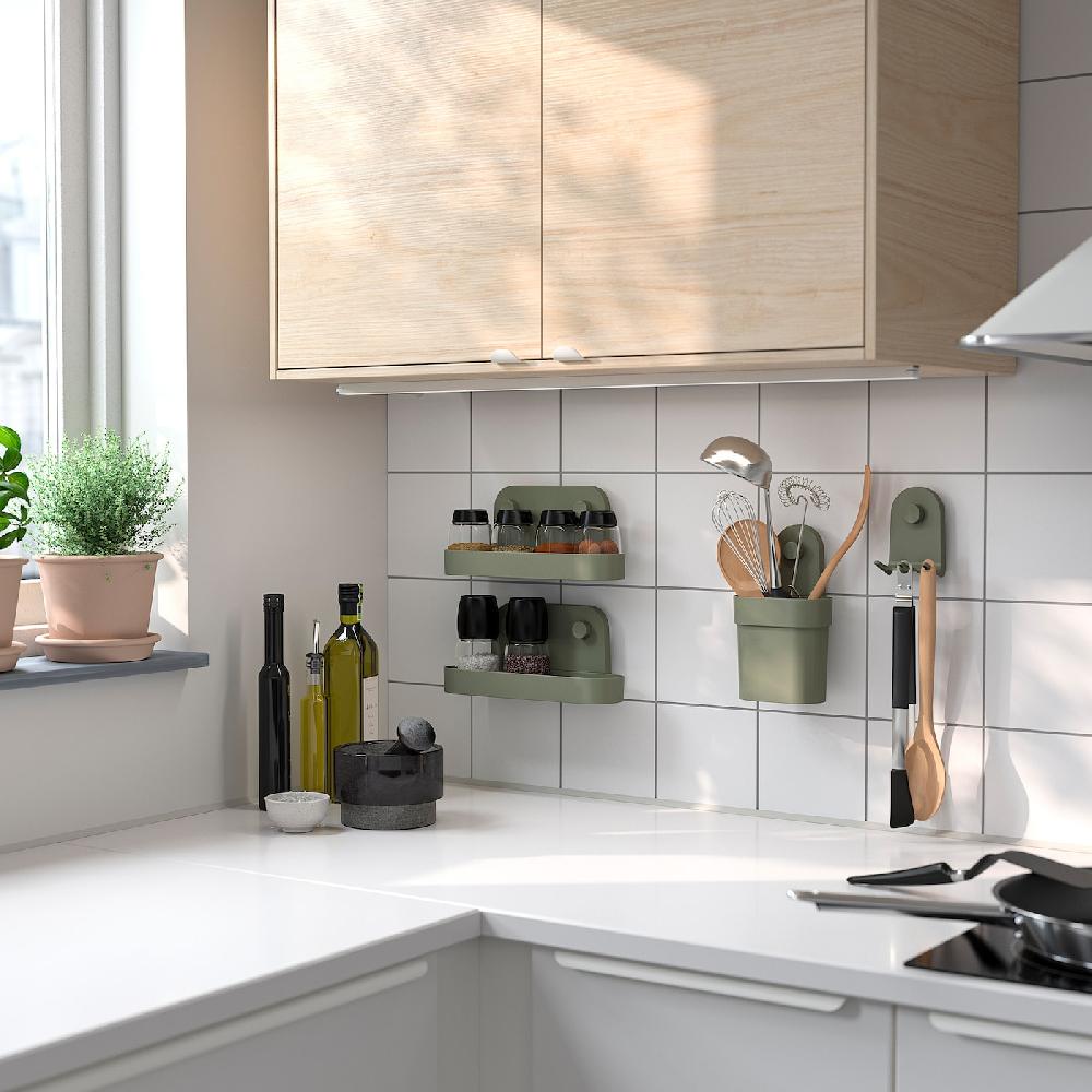 IKEA ÖBONÄS Wandregal mit Saugnapf graugrün 28 cm Fabrikverkauf