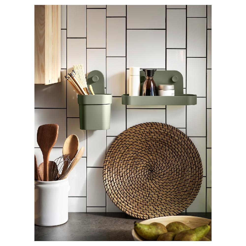 IKEA ÖBONÄS Wandregal mit Saugnapf graugrün 28 cm Fabrikverkauf