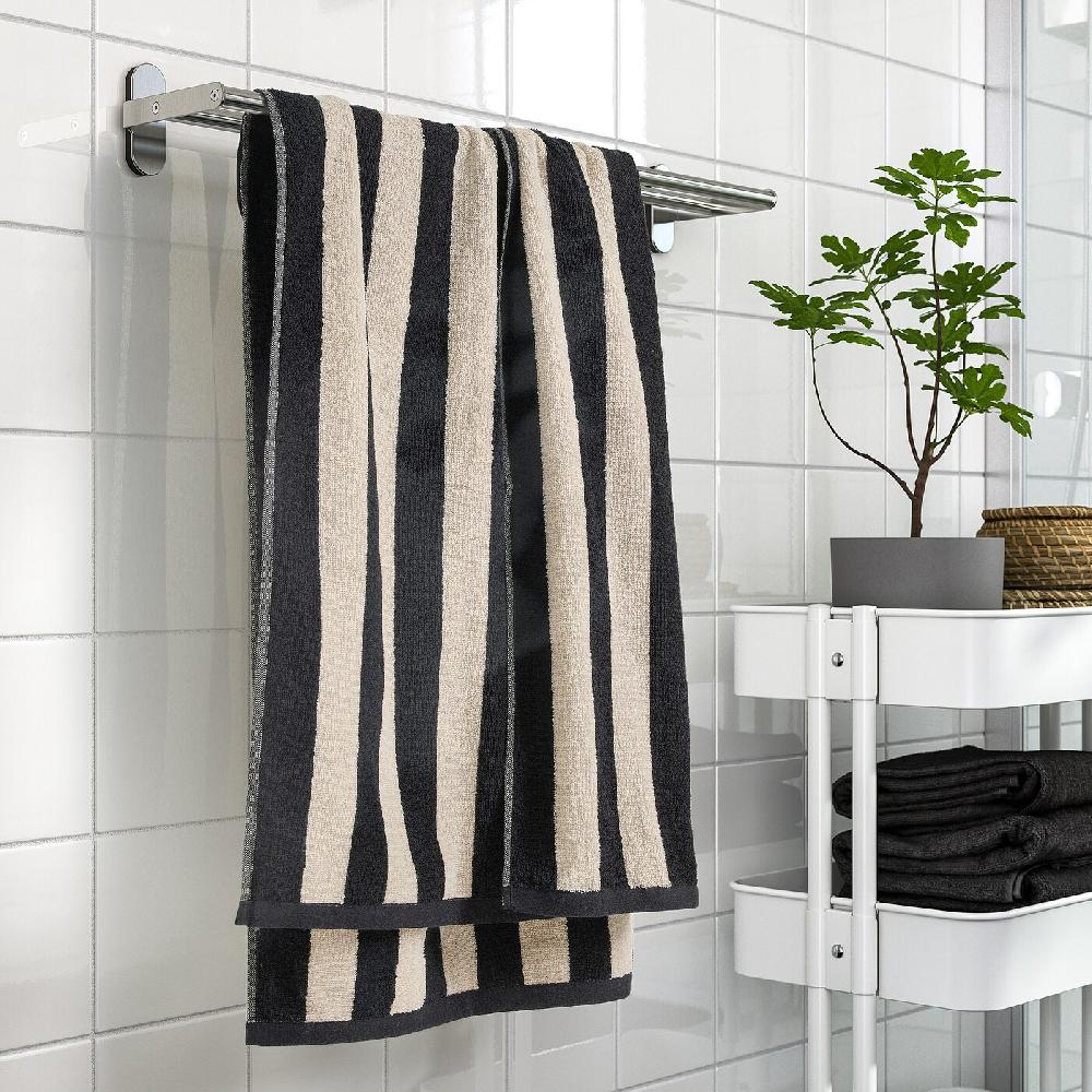 IKEA SLÅNHÖSTMAL Badetuch schwarz/hellbeige gestreift 70x140 cm Weihnachtsangebot